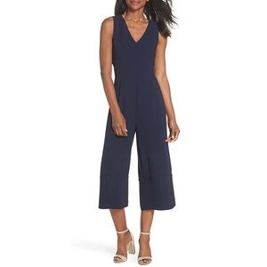 Vince Camuto Navy Crepe Open Back Crop Jumpsuit